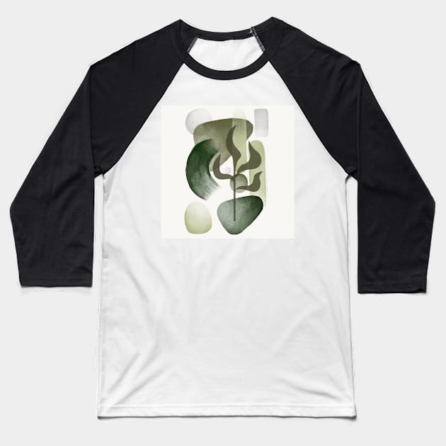 Botanical set of illustrations of tropical plants, Abstract green watercolor geometric shapes. No 01 Baseball T-Shirt by Modern Art